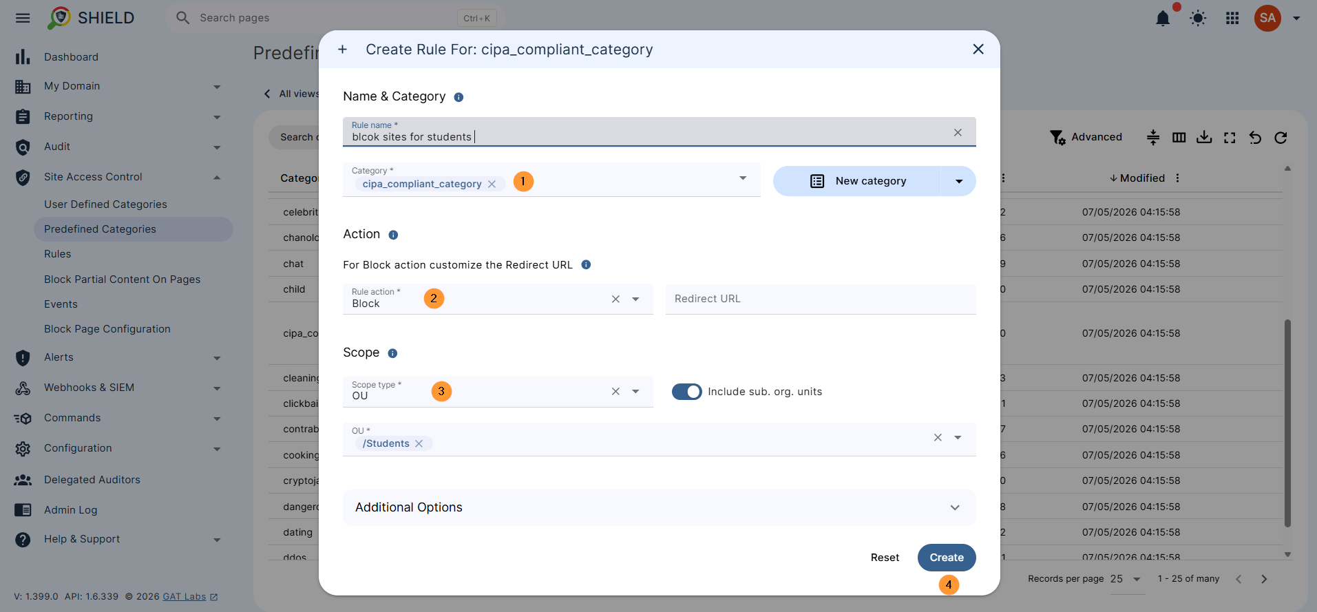 Create a new rule to block specific inappropriate online content in GAT Shield