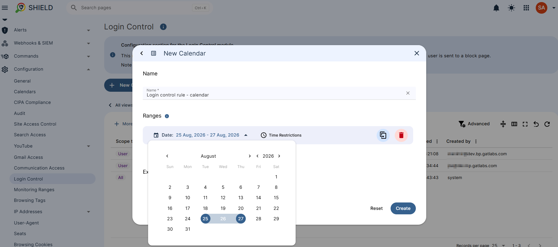 n the section where the Calendars can be selected, there is a "New calendar" blue button. This allows a new calendar to be created directly.  Click on the "new calendar" and simply create a new calendar on the spot.