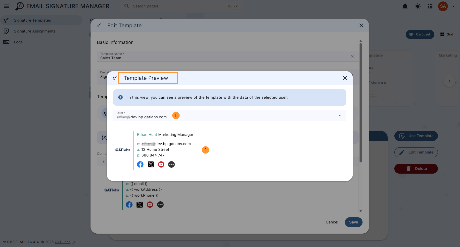 Click on "Show preview" to open a new field, and enter the email address of the user who you want to preview.