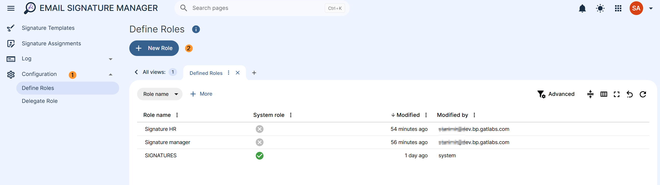 Navigate to Email Sinagutre Manager > Configuration > Define Role