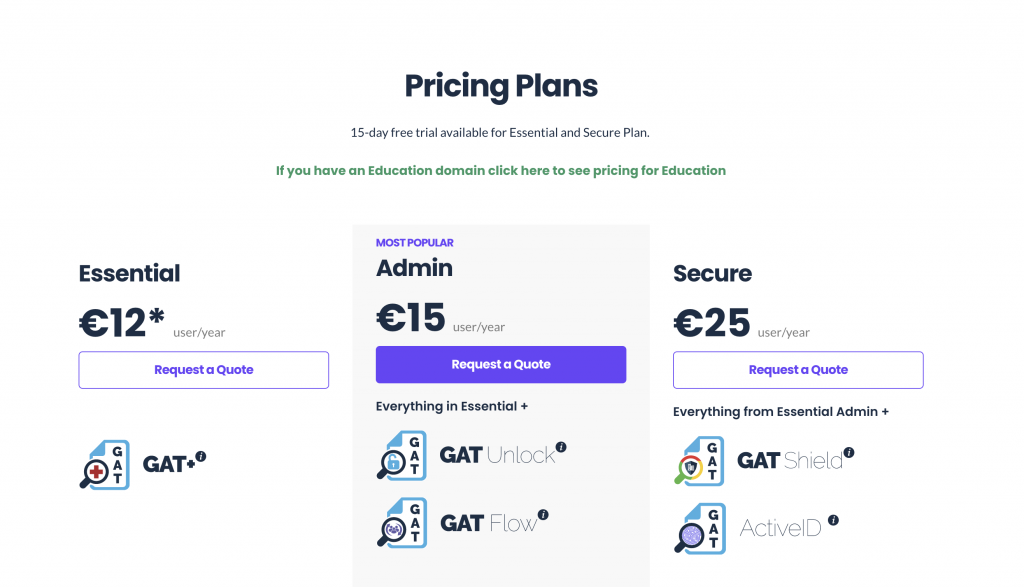 Pricing Plans. 15-day free trial available for Essential and Secure Plan.